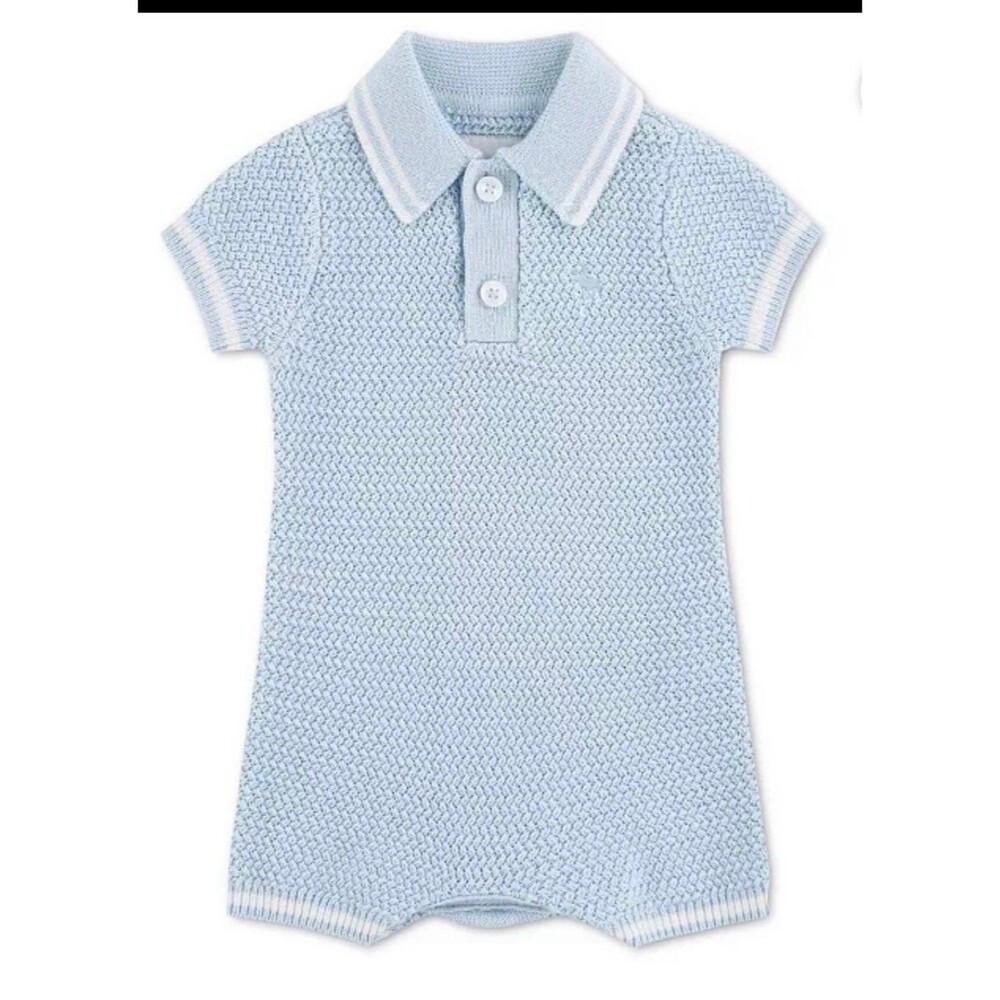 abercrombie baby Boys' Knit Short-Sleeve Blue Romper with White Trim NWT 12M